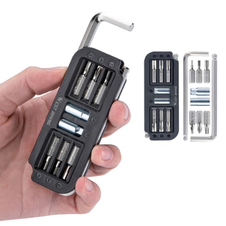 WEST BIKING 10-in-1 Bicycle Repair Tool Kit Bike Multi-Tool with Hex Keys, Adapter Socket Set, SL4/PH1/T25 Bits - Black