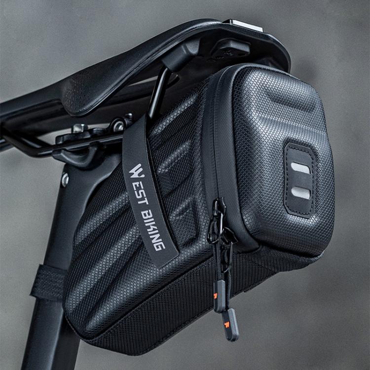 WEST BIKING Hard Shell Bike Saddle Bag Cycling Seat Pack with Reflective Strips & Tail Light Mount - Black