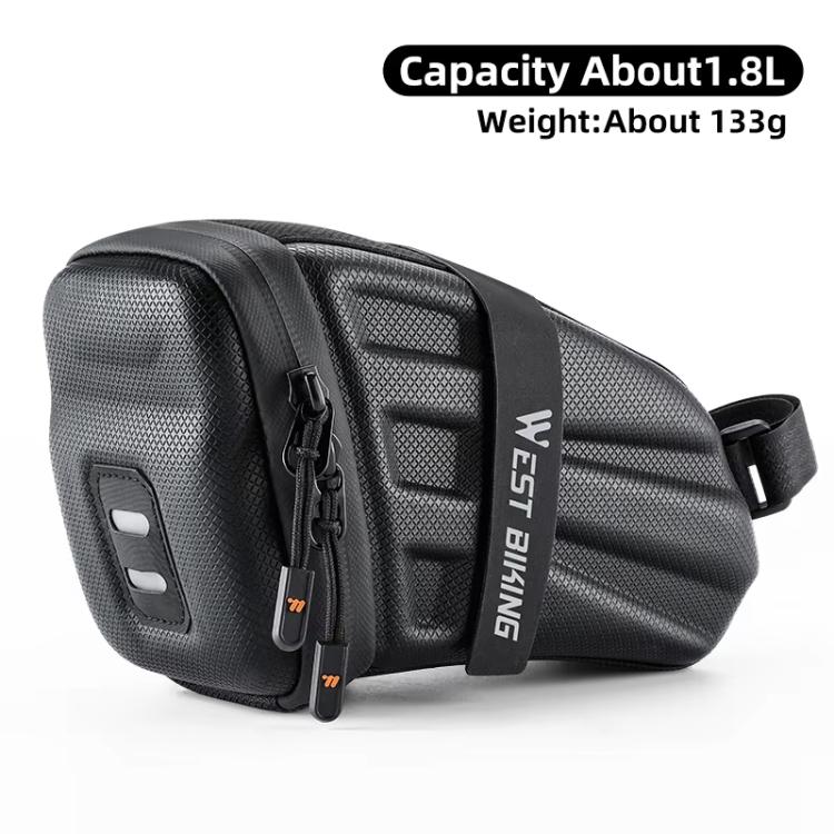 WEST BIKING Hard Shell Bike Saddle Bag Cycling Seat Pack with Reflective Strips & Tail Light Mount - Black