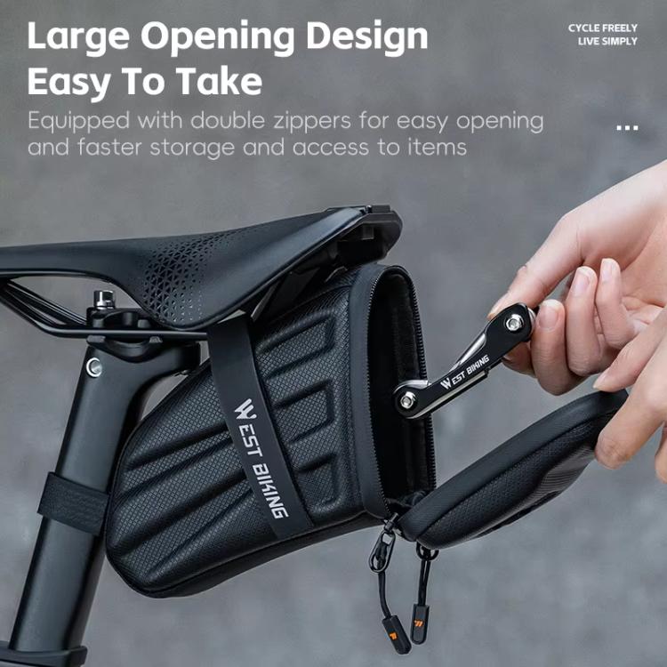 WEST BIKING Hard Shell Bike Saddle Bag Cycling Seat Pack with Reflective Strips & Tail Light Mount - Black