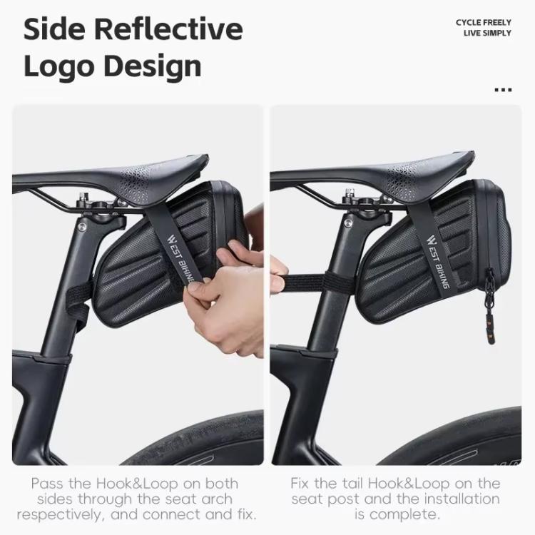 WEST BIKING Hard Shell Bike Saddle Bag Cycling Seat Pack with Reflective Strips & Tail Light Mount - Black