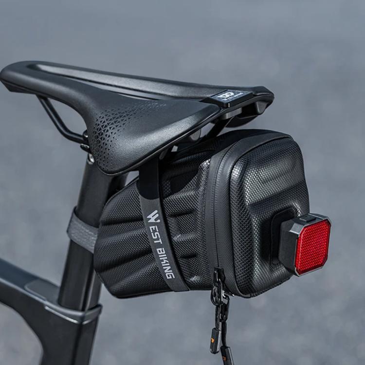 WEST BIKING Hard Shell Bike Saddle Bag Cycling Seat Pack with Reflective Strips & Tail Light Mount - Black