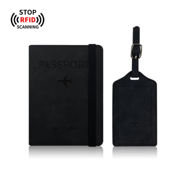 PU Leather Slim Passport Holder and Luggage Tag Combo RFID Blocking Travel Passport Organizer Wallet
