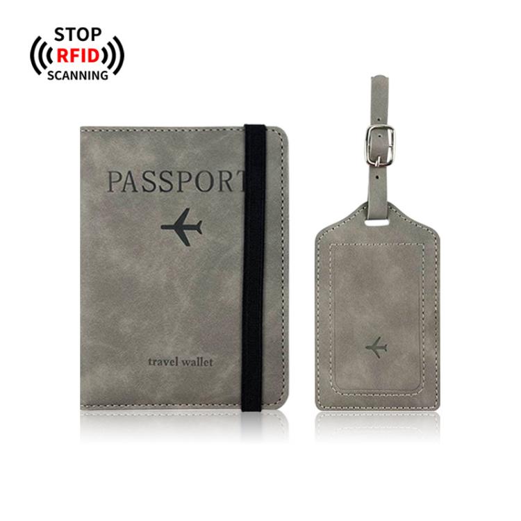 PU Leather Slim Passport Holder and Luggage Tag Combo RFID Blocking Travel Passport Organizer Wallet
