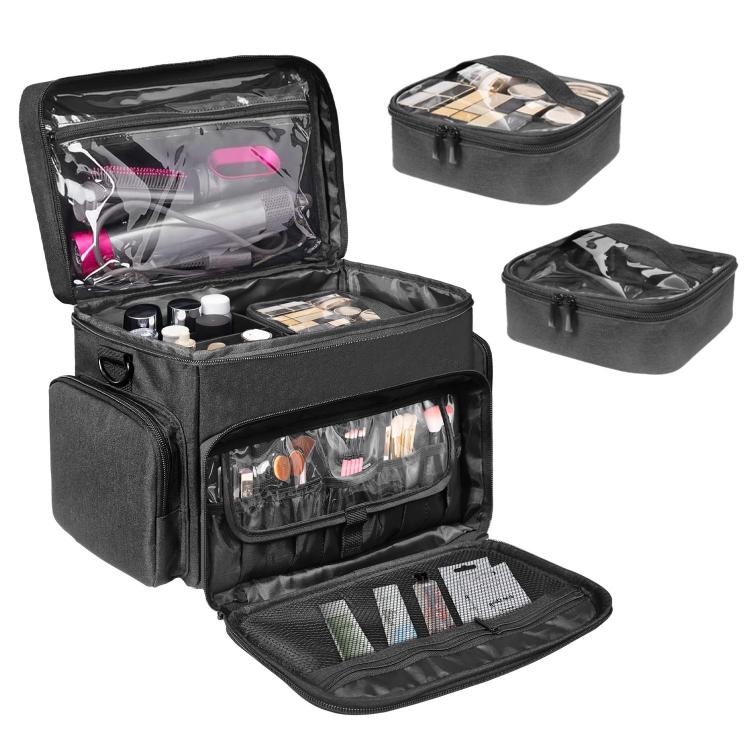 Travel Cosmetic Bag With Removable Inner Pocket - Black