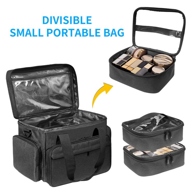Travel Cosmetic Bag With Removable Inner Pocket - Black