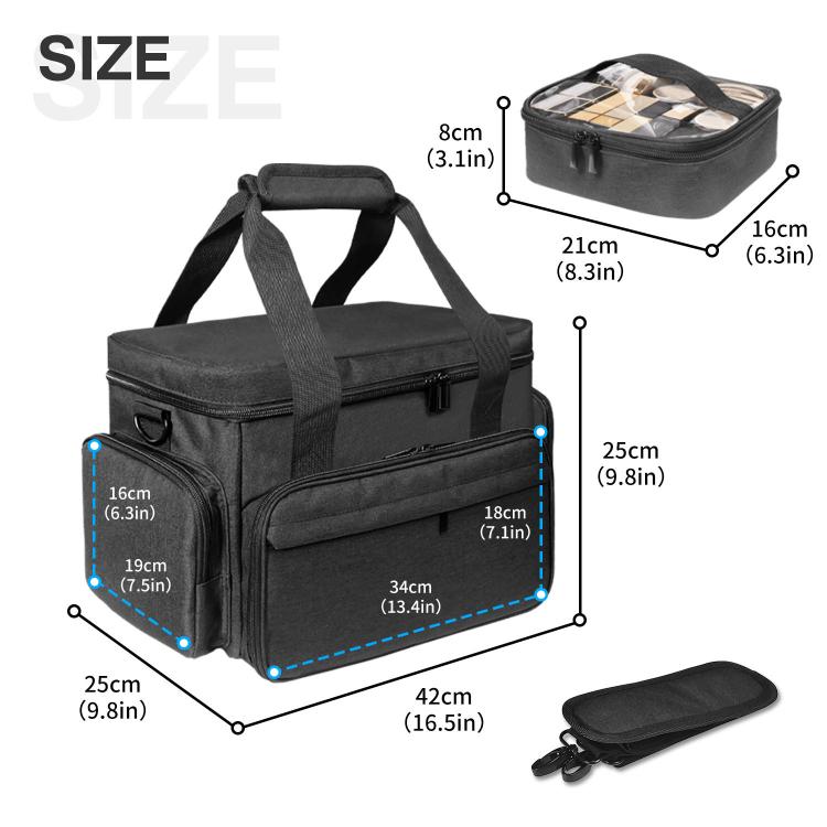 Travel Cosmetic Bag With Removable Inner Pocket - Black
