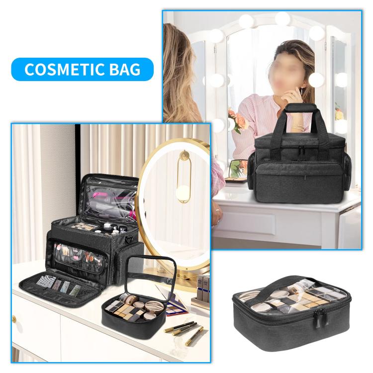 Travel Cosmetic Bag With Removable Inner Pocket - Black