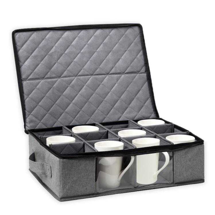 Coffee Mug Storage Box with Compartments and Lid - Gray
