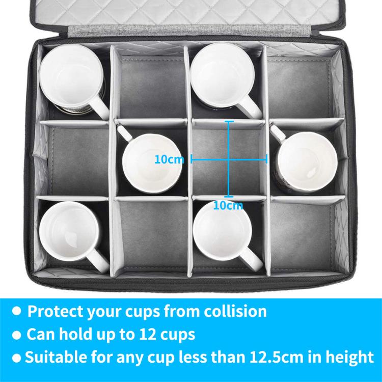Coffee Mug Storage Box with Compartments and Lid - Gray