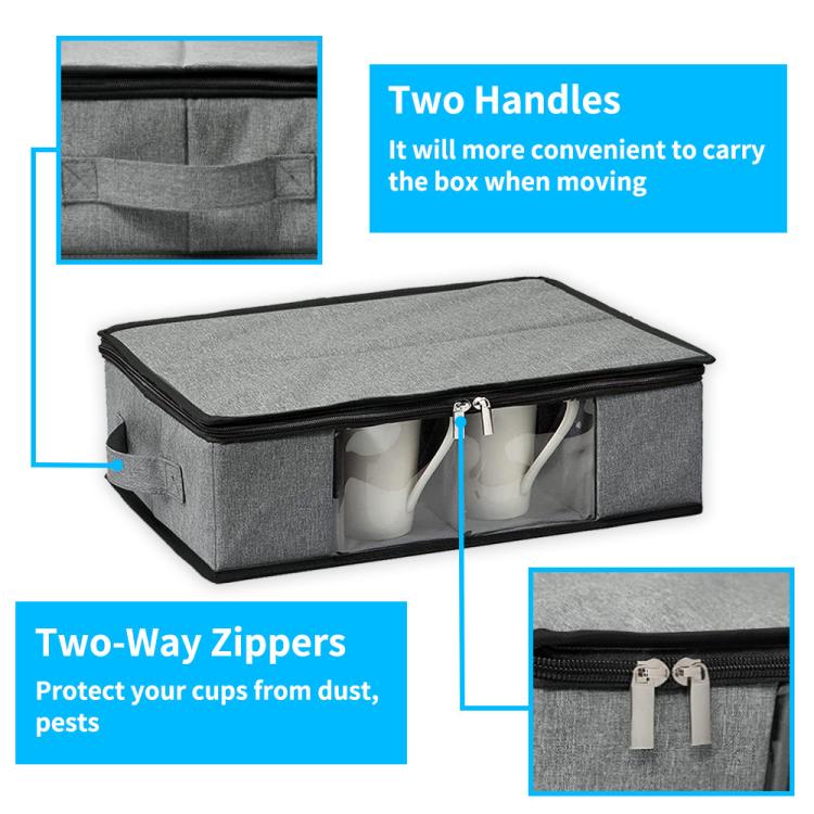 Coffee Mug Storage Box with Compartments and Lid - Gray