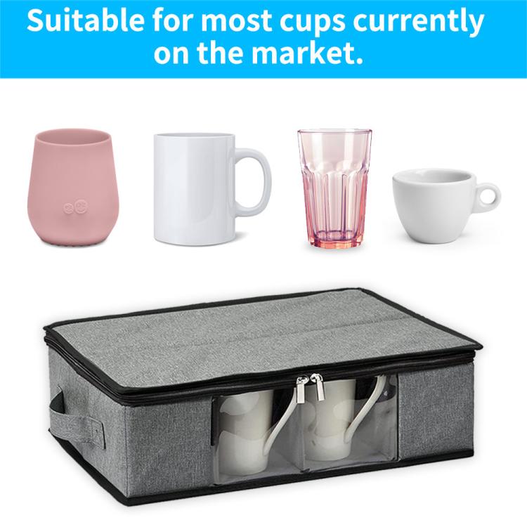 Coffee Mug Storage Box with Compartments and Lid - Gray