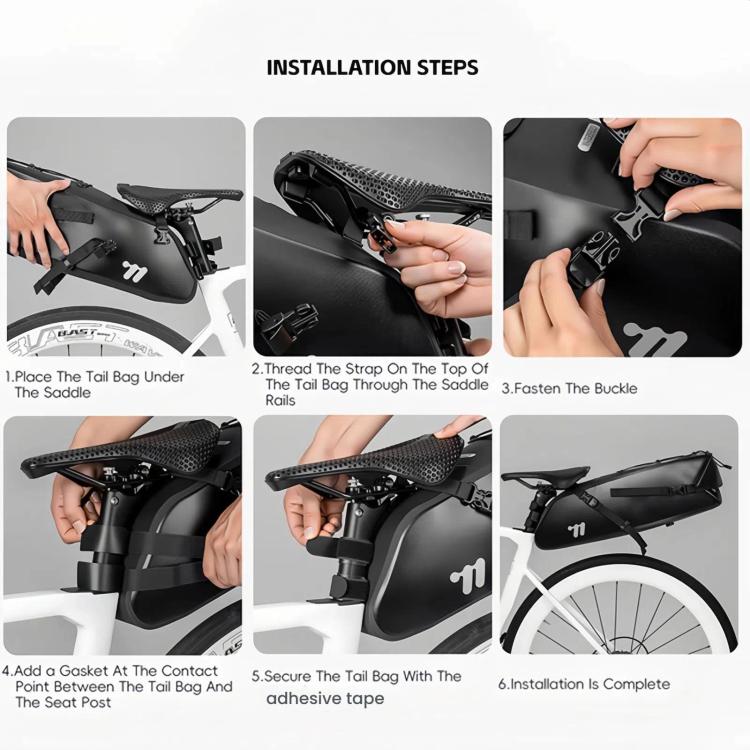 WEST BIKING YP0707403 Bicycle Waterproof Storage Tail Bag Mountain Road Bike Cycling Gear Bag - Black