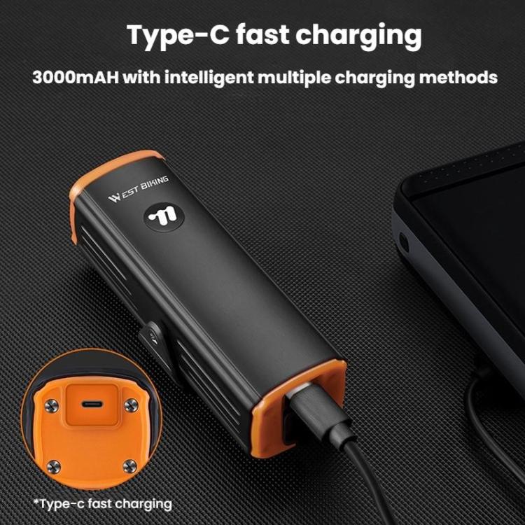 WEST BIKING YP0701473 Bicycle Night Riding High-Brightness Aluminum Alloy Headlight Mountain Road Bike Cycling Flashlight - Black Orange