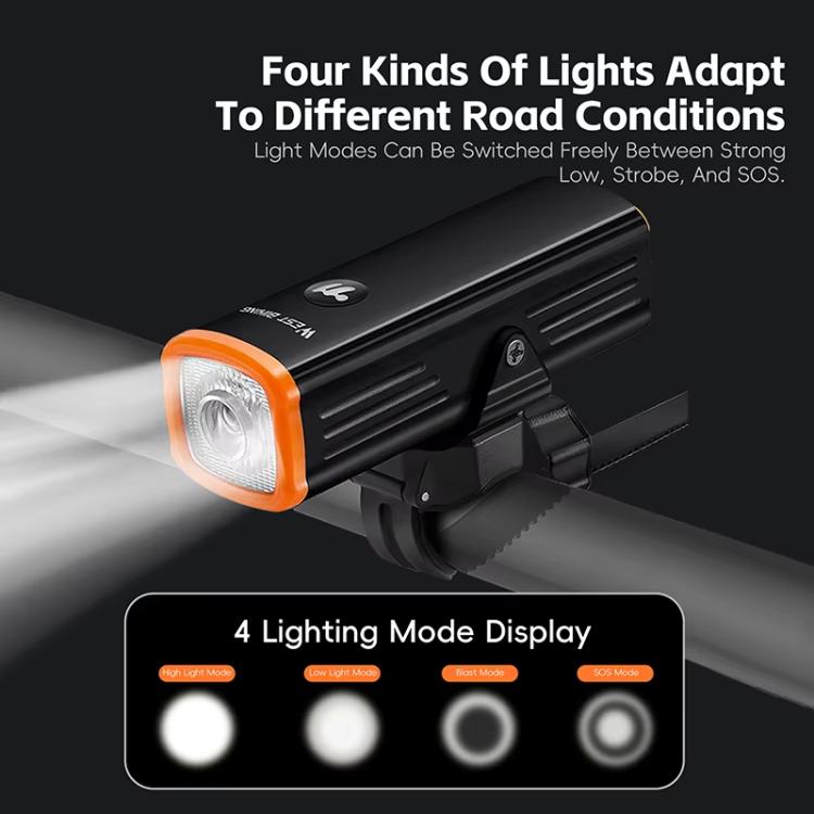 WEST BIKING YP0701473 Bicycle Night Riding High-Brightness Aluminum Alloy Headlight Mountain Road Bike Cycling Flashlight - Black Orange