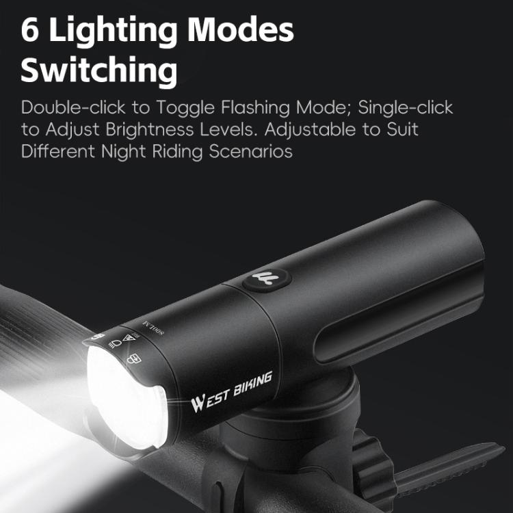 WEST BIKING Bicycle High-Brightness Rechargeable Headlight With Power Reminder Rotatable Function, Spec: 800 Lumens
