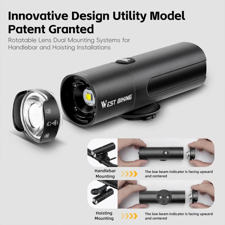 WEST BIKING Bicycle High-Brightness Rechargeable Headlight With Power Reminder Rotatable Function, Spec: 400 Lumens