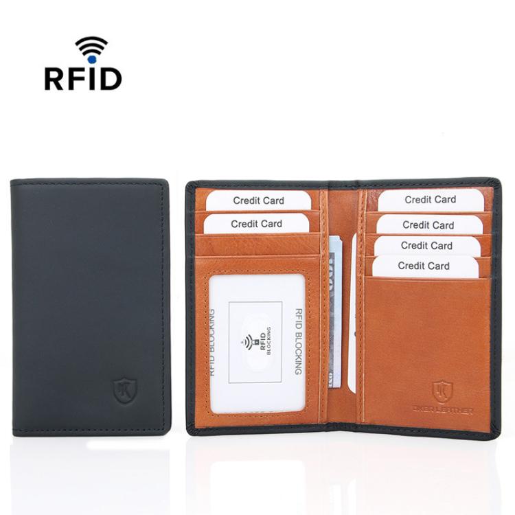 DKER LEATHER RFID Retro Color-Block 2 Fold Credit Card Wallet Leather ID Card Case - Black
