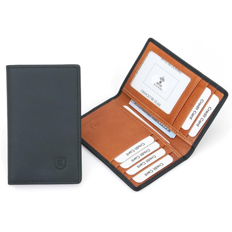 DKER LEATHER RFID Retro Color-Block 2 Fold Credit Card Wallet Leather ID Card Case - Black