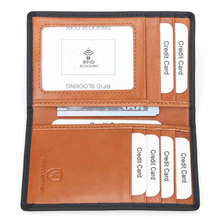 DKER LEATHER RFID Retro Color-Block 2 Fold Credit Card Wallet Leather ID Card Case - Black