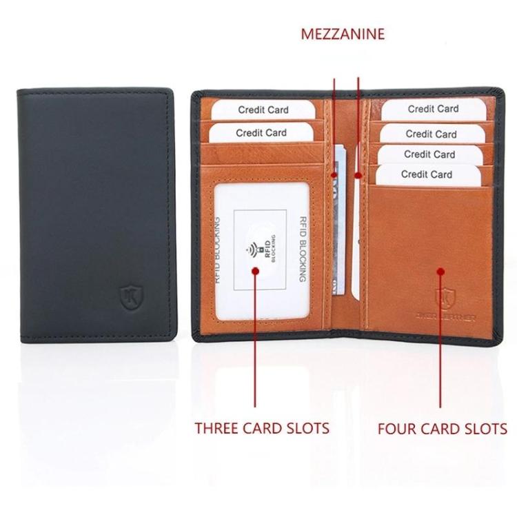 DKER LEATHER RFID Retro Color-Block 2 Fold Credit Card Wallet Leather ID Card Case - Black