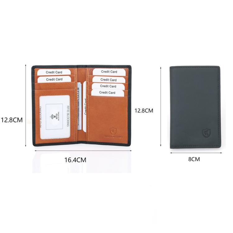 DKER LEATHER RFID Retro Color-Block 2 Fold Credit Card Wallet Leather ID Card Case - Black