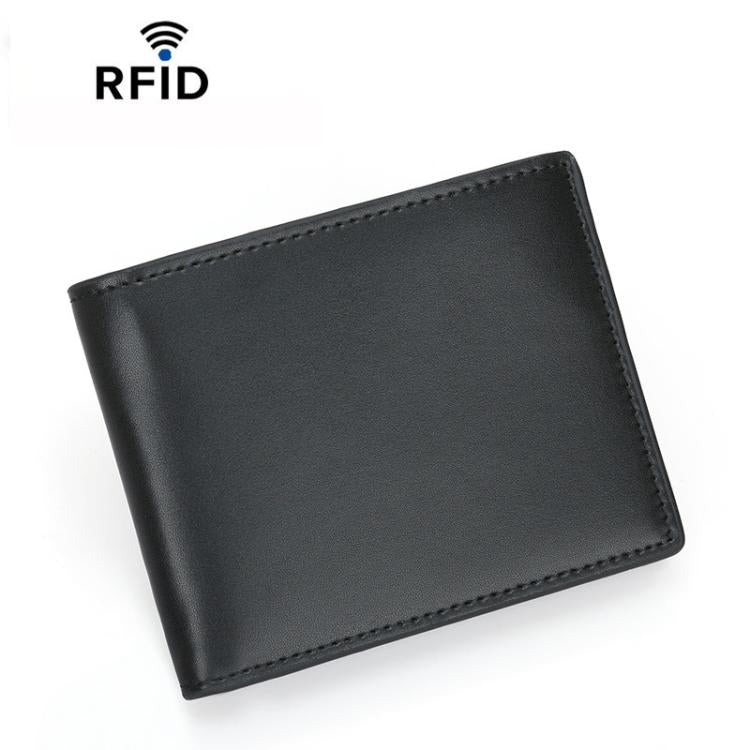 RFID Anti-Skimming Billfold Short Style Men Wallet, Spec: CQ-506 Plain Black
