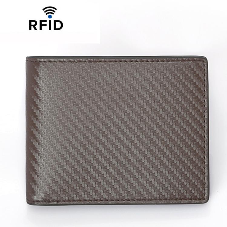 RFID Anti-Skimming Billfold Short Style Men Wallet, Spec: TQ-302 Carbon Fiber Pattern Coffee