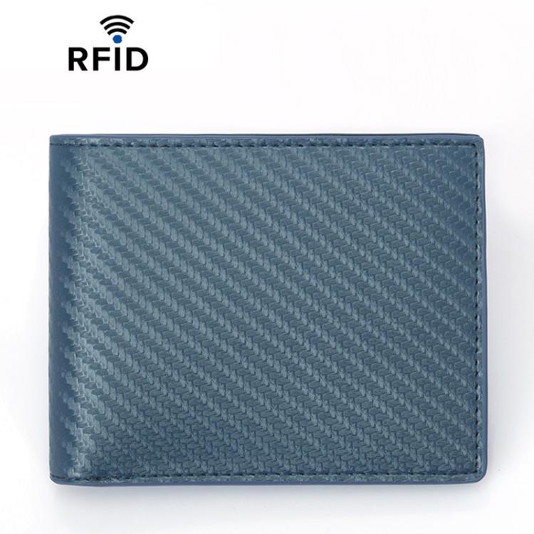 RFID Anti-Skimming Billfold Short Style Men Wallet, Spec: TQ-302 Carbon Fiber Pattern Blue