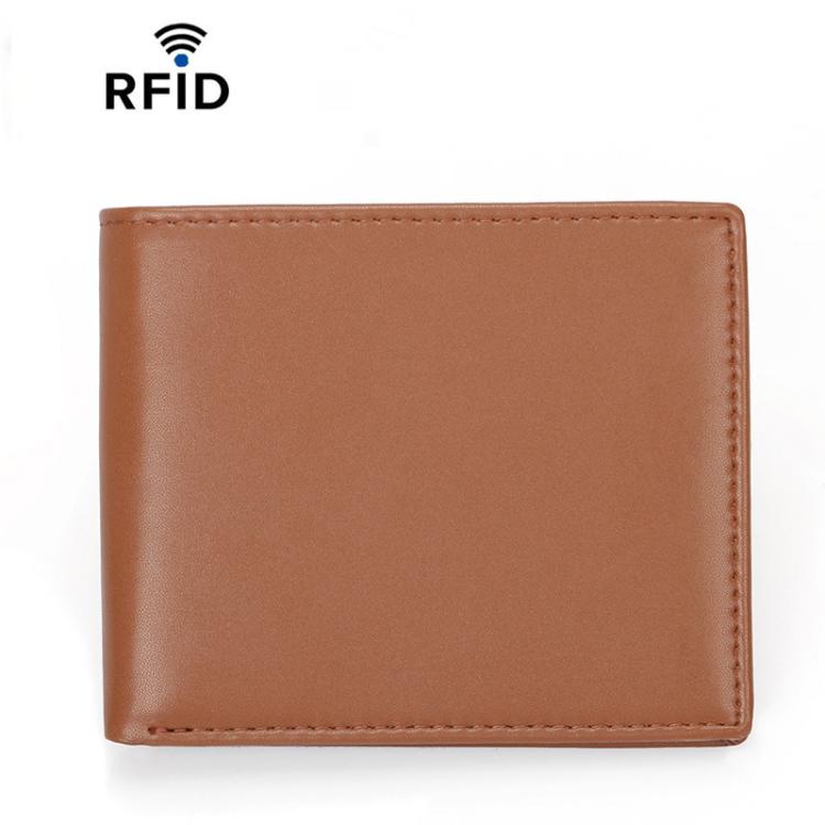 RFID Anti-Skimming Short Style Billfold Men Plain Weave Wallet, Spec: CQ-501 Ultrafiber Brown
