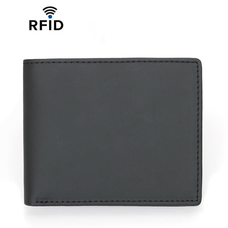 RFID Anti-Skimming Short Style Billfold Men Plain Weave Wallet, Spec: YP-239 Leather Black