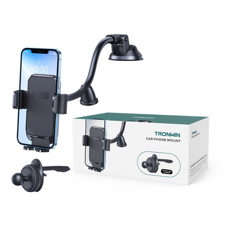Tronwin JY02 Flexible Arm Dashboard Windshield Car Phone Holder Adjustable Suction Cup Mount - Black