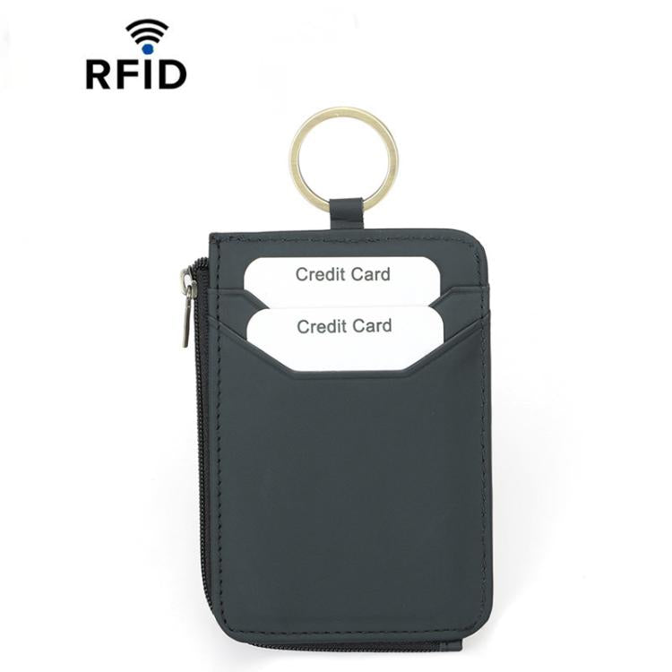 CQ-522 Zippered Coin Card Wallet RFID Anti-Skimming ID Card Case, Spec: Leather Black