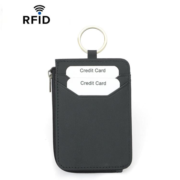 CQ-522 Zippered Coin Card Wallet RFID Anti-Skimming ID Card Case, Spec: Microfiber Black