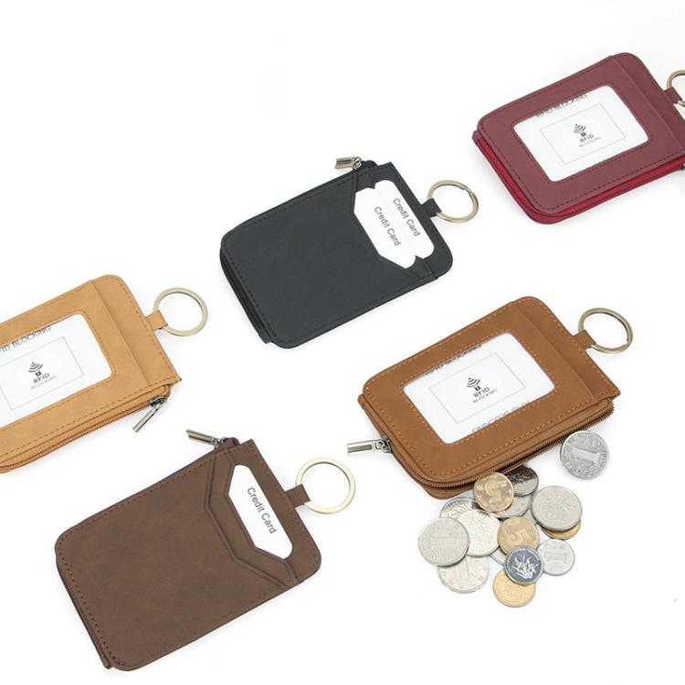CQ-522 Zippered Coin Card Wallet RFID Anti-Skimming ID Card Case, Spec: Microfiber Coffee