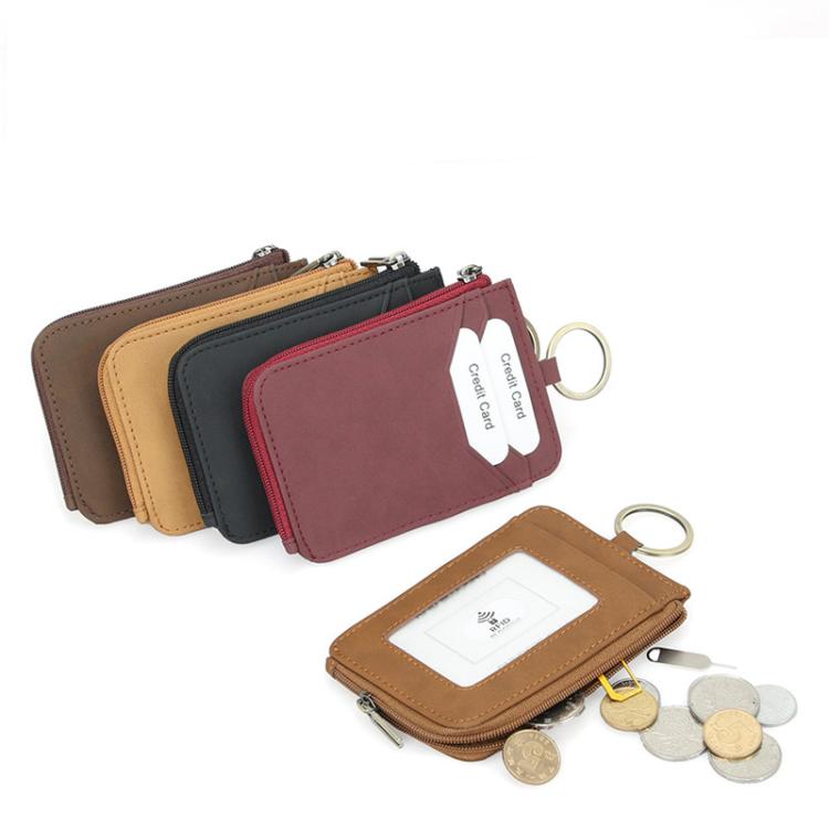 CQ-522 Zippered Coin Card Wallet RFID Anti-Skimming ID Card Case, Spec: Microfiber Coffee
