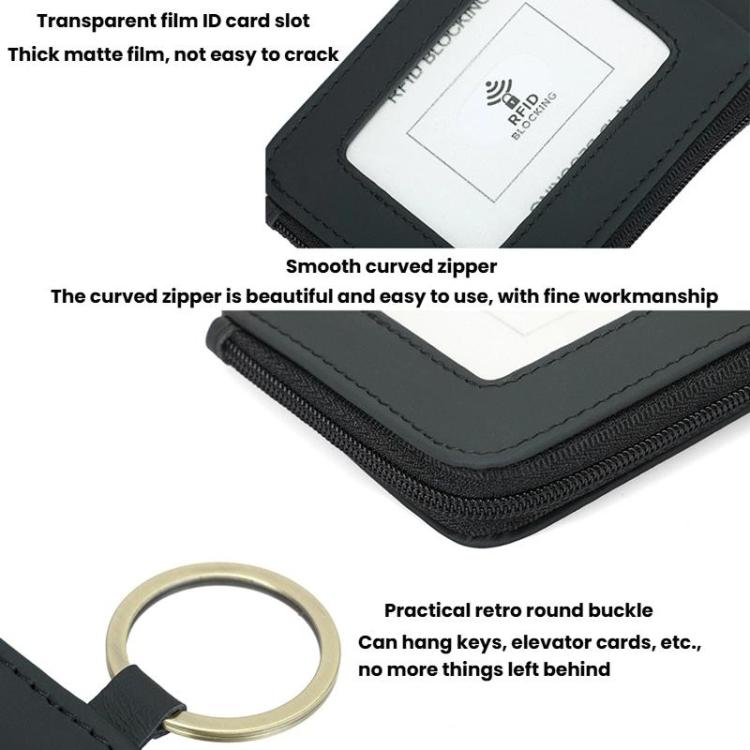 CQ-522 Zippered Coin Card Wallet RFID Anti-Skimming ID Card Case, Spec: Microfiber Black