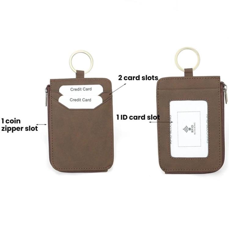 CQ-522 Zippered Coin Card Wallet RFID Anti-Skimming ID Card Case, Spec: Leather Black