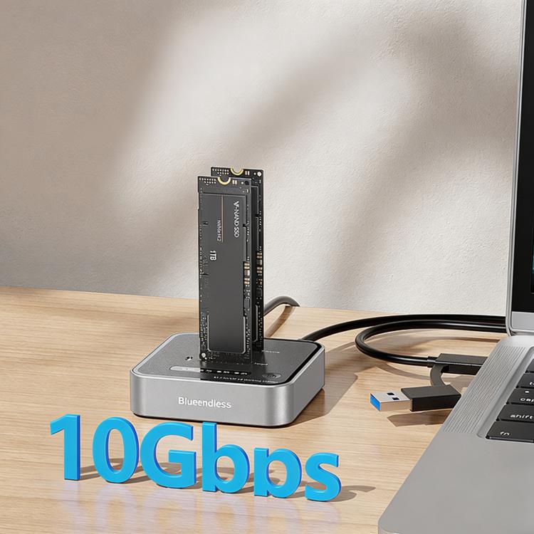 Blueendless SD08A M.2 NVMe SSD Docking Station Dual-Bay USB 3.2 Gen2 10Gbps External Drive Enclosure With One-Key Offline Clone Function EU Plug