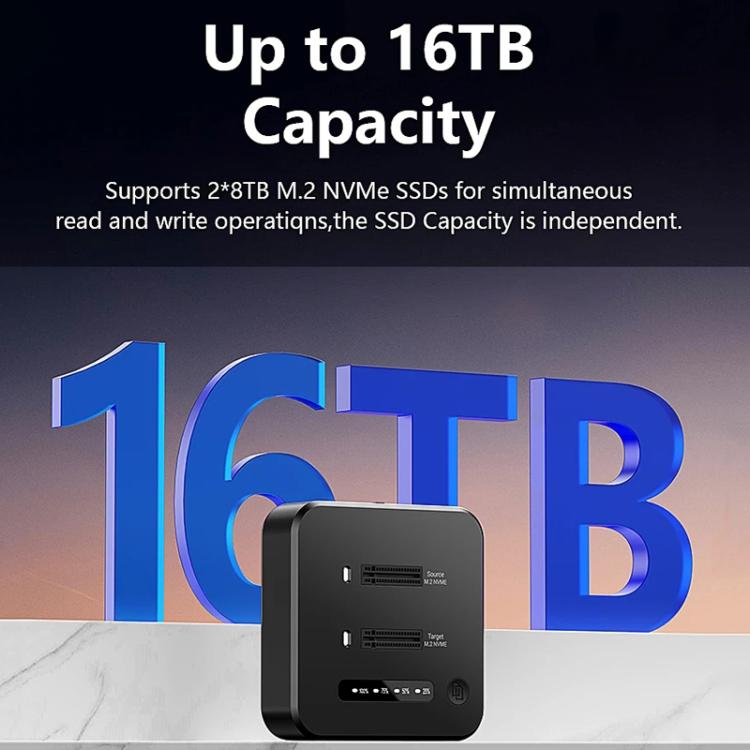 Blueendless SD08A M.2 NVMe SSD Docking Station Dual-Bay USB 3.2 Gen2 10Gbps External Drive Enclosure With One-Key Offline Clone Function US Plug