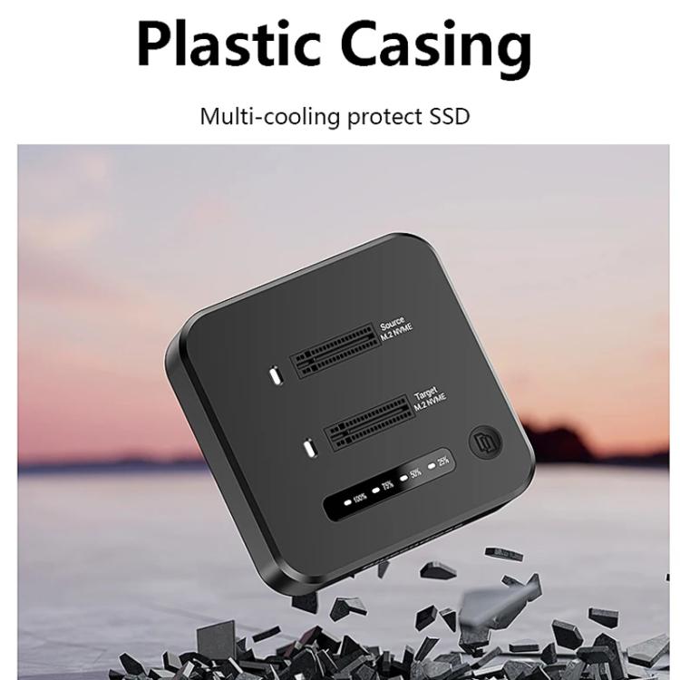 Blueendless SD08A M.2 NVMe SSD Docking Station Dual-Bay USB 3.2 Gen2 10Gbps External Drive Enclosure With One-Key Offline Clone Function EU Plug