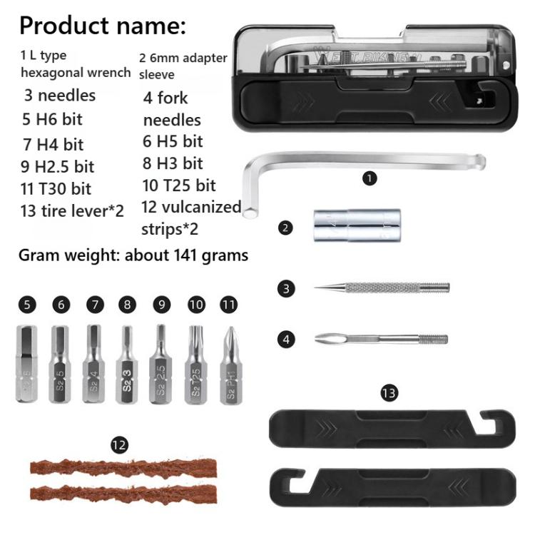 WEST BIKING 14 In 1 Bicycle Repair Tool Set Mini Multi-Functional Wrench Tool Set - Black