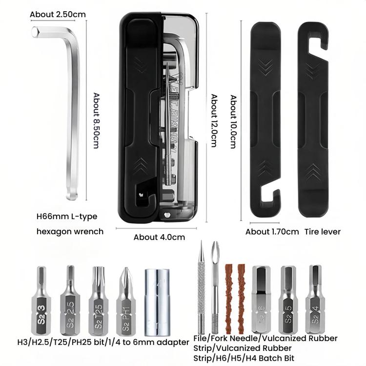 WEST BIKING 14 In 1 Bicycle Repair Tool Set Mini Multi-Functional Wrench Tool Set - Black
