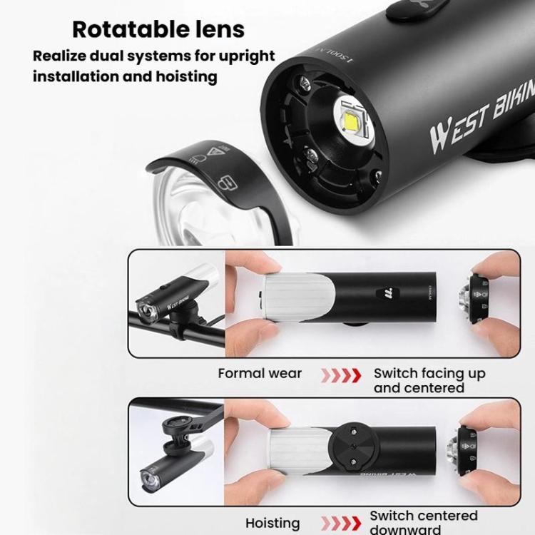 WEST BIKING Rotatable High Brightness Bicycle Light Road Bike Mountain Bike Light, Spec: 1200 Lumens