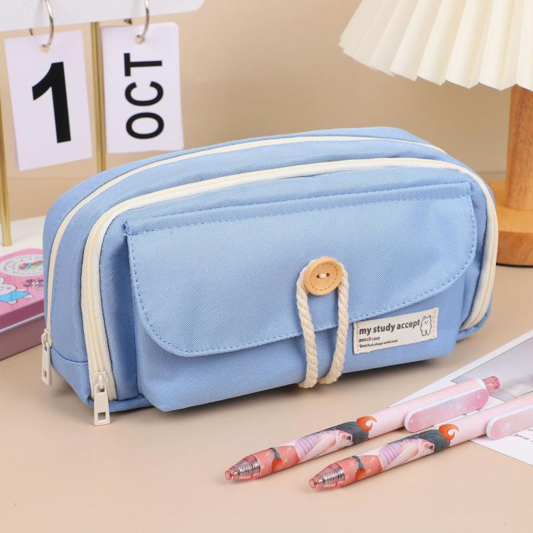 Large Capacity Button Pen Case Simple Stationery Pouch For Students