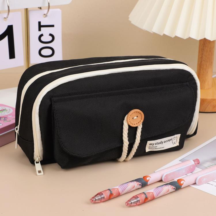 Large Capacity Button Pen Case Simple Stationery Pouch For Students