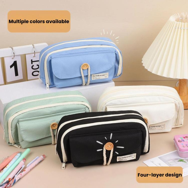 Large Capacity Button Pen Case Simple Stationery Pouch For Students