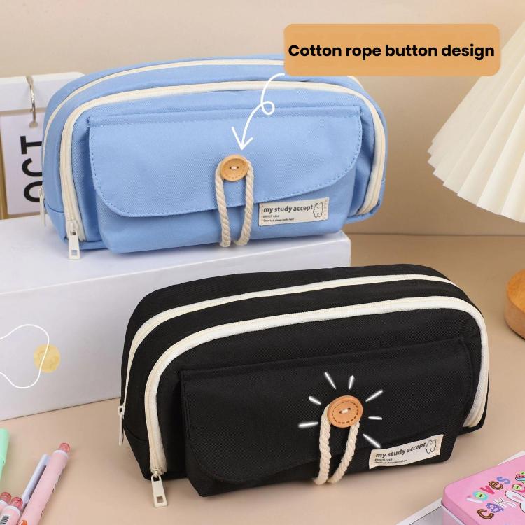 Large Capacity Button Pen Case Simple Stationery Pouch For Students