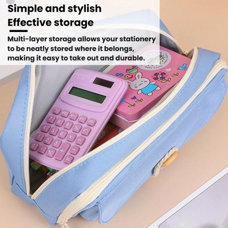 Large Capacity Button Pen Case Simple Stationery Pouch For Students