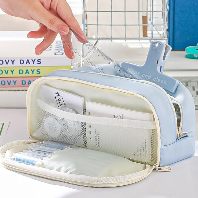 Double Layer Large Capacity Pen Pouch Simple Stationery Box For Students